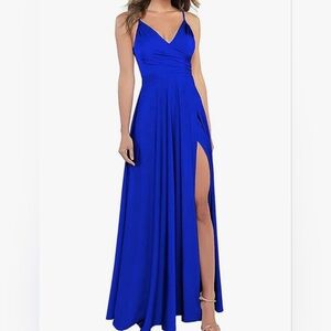 💙 Royal Blue, Spaghetti Strap Bridesmaid Dress with Slit, Satin material 💙
